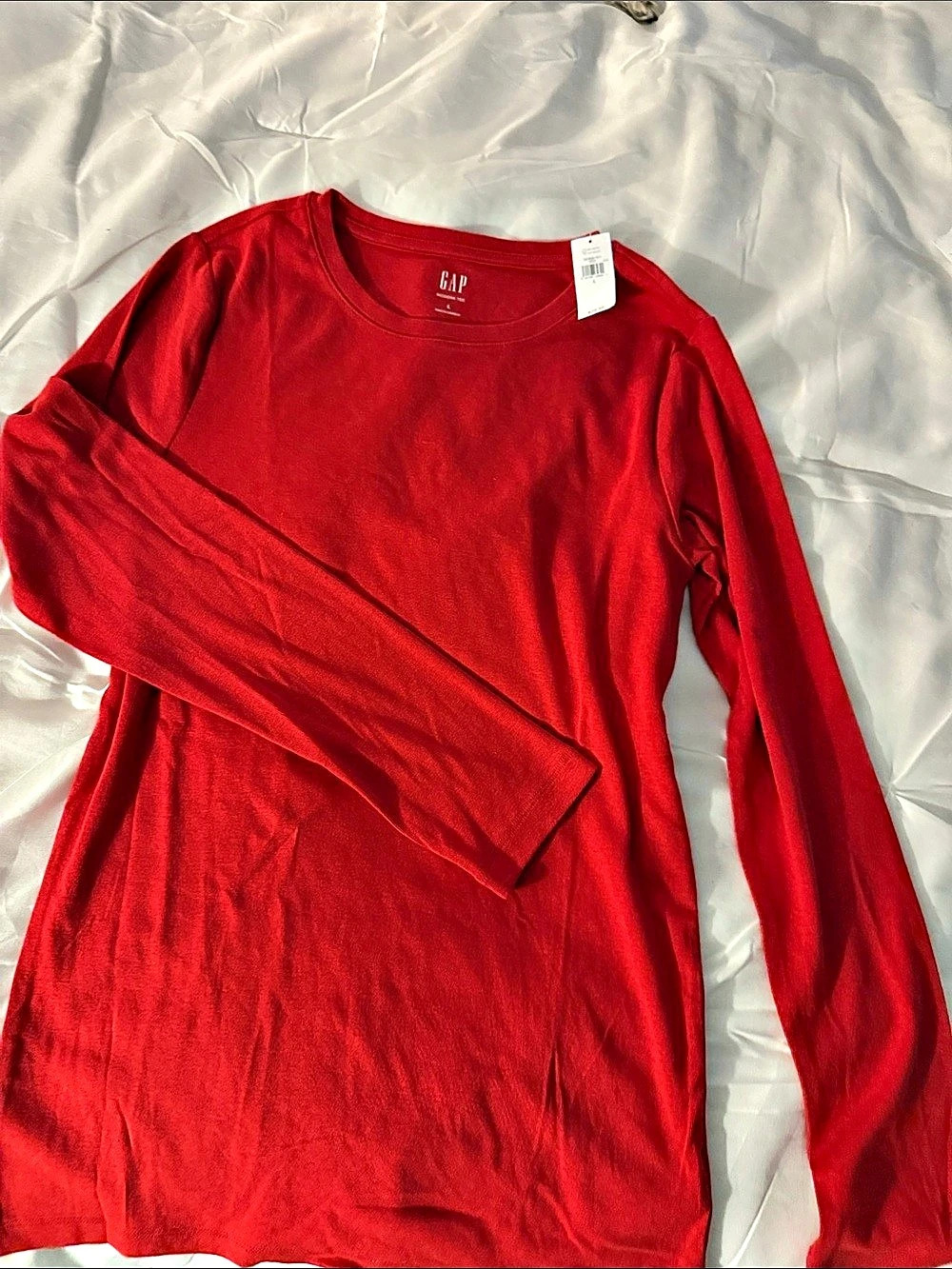 Gap Modern Crew T-Shirt Long Sleeve Tee Red Large
